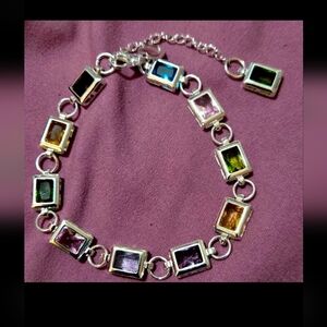 Multi-Color 925 Silver Gemstone Silver Bracelet
